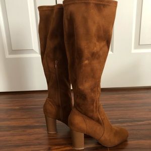 Suede chunky knee high heel boots